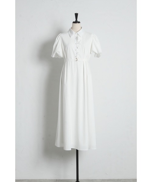 tocco closet(トッコ クローゼット)の「【ZOZO限定】ベルト付きドットジャガードアシンメトリーフリル装飾シャツワンピース(ワンピース・レディース・オフホワイト/ペールイエロー・M)」の18枚目の写真