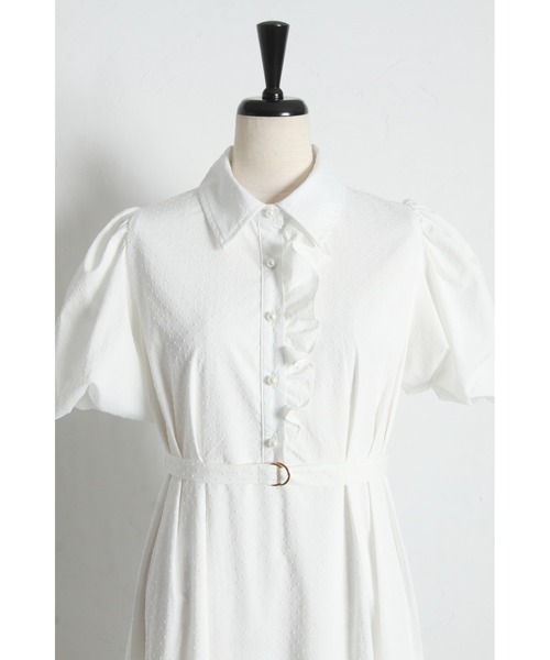 tocco closet(トッコ クローゼット)の「【ZOZO限定】ベルト付きドットジャガードアシンメトリーフリル装飾シャツワンピース(ワンピース・レディース・オフホワイト/ペールイエロー・M)」の21枚目の写真