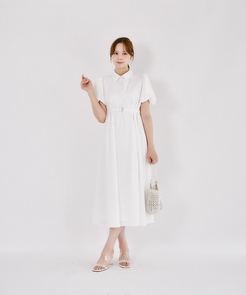 tocco closet(トッコ クローゼット)の「【ZOZO限定】ベルト付きドットジャガードアシンメトリーフリル装飾シャツワンピース(ワンピース・レディース・オフホワイト/ペールイエロー・M)」の3枚目の写真