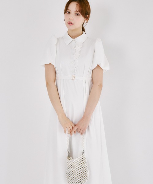 tocco closet(トッコ クローゼット)の「【ZOZO限定】ベルト付きドットジャガードアシンメトリーフリル装飾シャツワンピース(ワンピース・レディース・オフホワイト/ペールイエロー・M)」の5枚目の写真