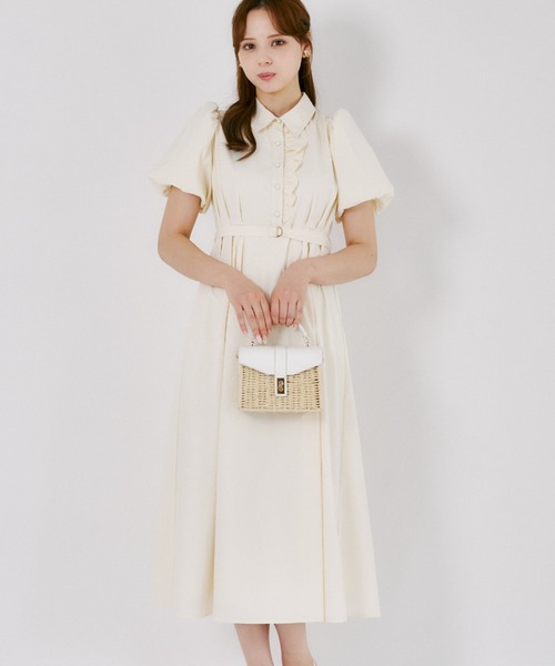 tocco closet(トッコ クローゼット)の「【ZOZO限定】ベルト付きドットジャガードアシンメトリーフリル装飾シャツワンピース(ワンピース・レディース・オフホワイト/ペールイエロー・M)」の12枚目の写真