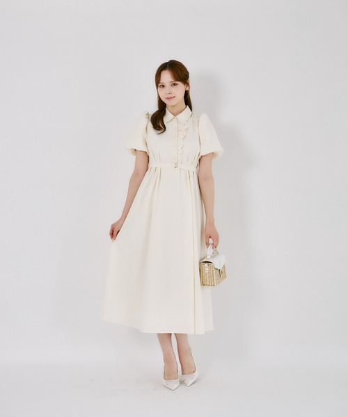 tocco closet(トッコ クローゼット)の「【ZOZO限定】ベルト付きドットジャガードアシンメトリーフリル装飾シャツワンピース(ワンピース・レディース・オフホワイト/ペールイエロー・M)」の10枚目の写真