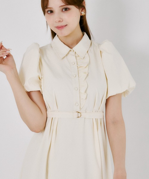 tocco closet(トッコ クローゼット)の「【ZOZO限定】ベルト付きドットジャガードアシンメトリーフリル装飾シャツワンピース(ワンピース・レディース・オフホワイト/ペールイエロー・M)」の14枚目の写真