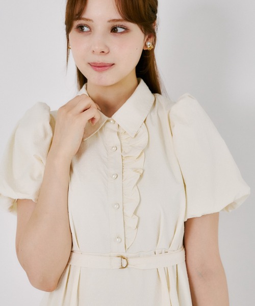 tocco closet(トッコ クローゼット)の「【ZOZO限定】ベルト付きドットジャガードアシンメトリーフリル装飾シャツワンピース(ワンピース・レディース・オフホワイト/ペールイエロー・M)」の15枚目の写真