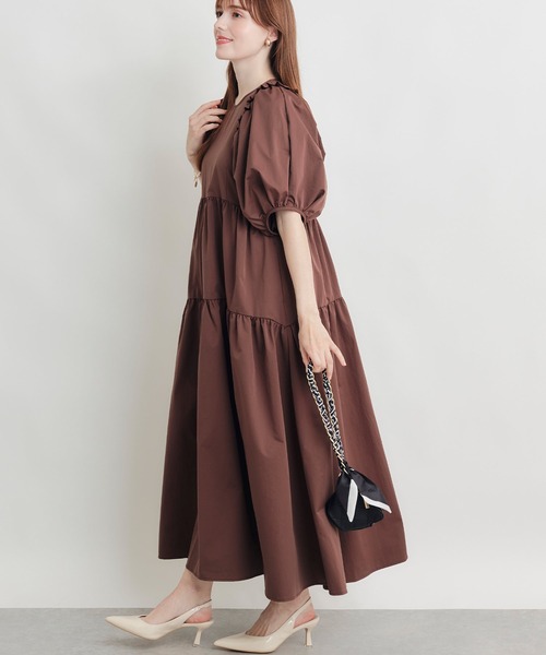 PICCIN PERLA（ピッチンペルラ）の「フリルボリュームスリーブティアードワンピース（ワンピース・レディース・ダークブラウン/ブラック・M）」の9枚目の写真