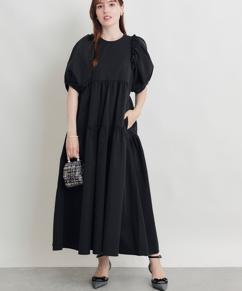 PICCIN PERLA（ピッチンペルラ）の「フリルボリュームスリーブティアードワンピース（ワンピース・レディース・ダークブラウン/ブラック・M）」の3枚目の写真