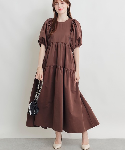 PICCIN PERLA（ピッチンペルラ）の「フリルボリュームスリーブティアードワンピース（ワンピース・レディース・ダークブラウン/ブラック・M）」の8枚目の写真