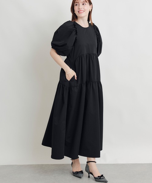 PICCIN PERLA（ピッチンペルラ）の「フリルボリュームスリーブティアードワンピース（ワンピース・レディース・ダークブラウン/ブラック・M）」の6枚目の写真