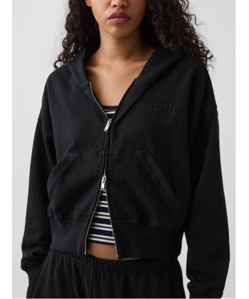 GAP（ギャップ）の「フレンチテリー GAP NYC オーバーサイズ ジップアップパーカー（パーカー・レディース・ブラウン/ブラック/グレー・XS/L/M/S/XXS/XL）」の4枚目の写真