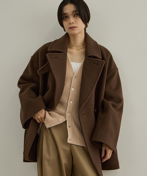 SALON adam et rope'(サロン アダム エ ロペ)の「【WEB限定】FABRICA ダブルクロスPコート(ピーコート・レディース・カーキ/グレー/ブラウン/ネイビー・M/S)」の2枚目の写真