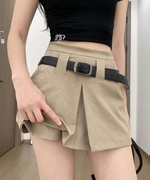ハイウエストタックスカートパンツ レディース ショート丈 インナーパンツ付き カジュアル カーゴ風 ミニスカパン