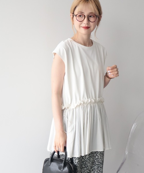 AMERICAN HOLIC(アメリカンホリック)の「【汗染み防止】異素材ペプラムプルオーバー(Tシャツ/カットソー・レディース・パープル/ブラック/カーキ系1/アイボリー・M/L)」の11枚目の写真
