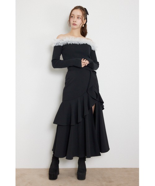 rienda(リエンダ)の「【AW先行アイテム】フリルスリットハイウエストスコートショートパンツ(スカート・レディース・ベージュ/ブラック/グレー系その他・MEDIUM/SMALL)」の6枚目の写真