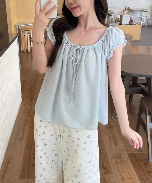 Girly Doll（ガーリードール）の「フロントリボンギャザーブラウス（Tシャツ/カットソー・レディース・ブルー/パープル・L/M）」の10枚目の写真