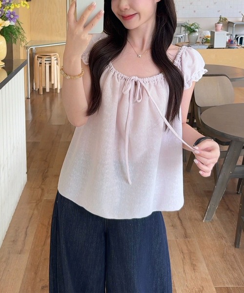 Girly Doll（ガーリードール）の「フロントリボンギャザーブラウス（Tシャツ/カットソー・レディース・ブルー/パープル・L/M）」の9枚目の写真