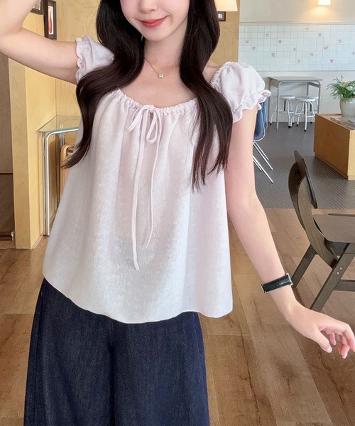Girly Doll（ガーリードール）の「フロントリボンギャザーブラウス（Tシャツ/カットソー・レディース・ブルー/パープル・L/M）」の3枚目の写真
