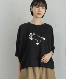 フロッキーねこプリントドルマントップス