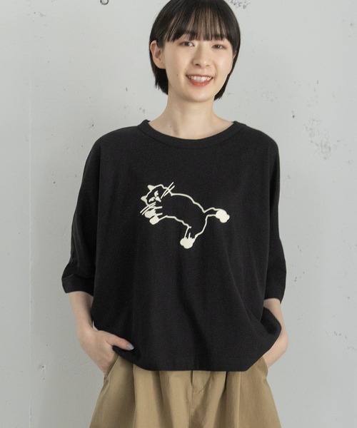 POU DOU DOU(プードゥドゥ)の「フロッキーねこプリントドルマントップス(Tシャツ/カットソー・レディース・ブラウン/オフホワイト/ブラック・3)」の19枚目の写真
