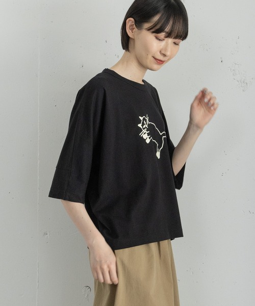 POU DOU DOU(プードゥドゥ)の「フロッキーねこプリントドルマントップス(Tシャツ/カットソー・レディース・ブラウン/オフホワイト/ブラック・3)」の20枚目の写真