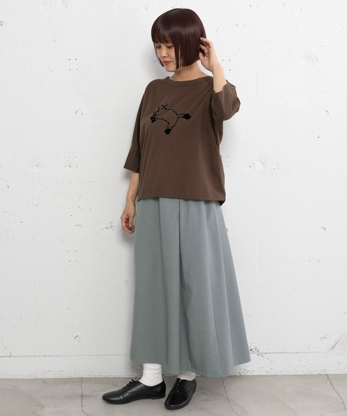 POU DOU DOU(プードゥドゥ)の「フロッキーねこプリントドルマントップス(Tシャツ/カットソー・レディース・ブラウン/オフホワイト/ブラック・3)」の15枚目の写真