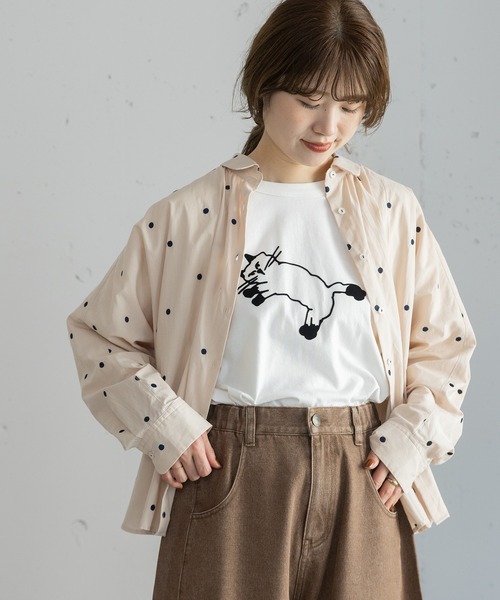POU DOU DOU(プードゥドゥ)の「フロッキーねこプリントドルマントップス(Tシャツ/カットソー・レディース・ブラウン/オフホワイト/ブラック・3)」の11枚目の写真