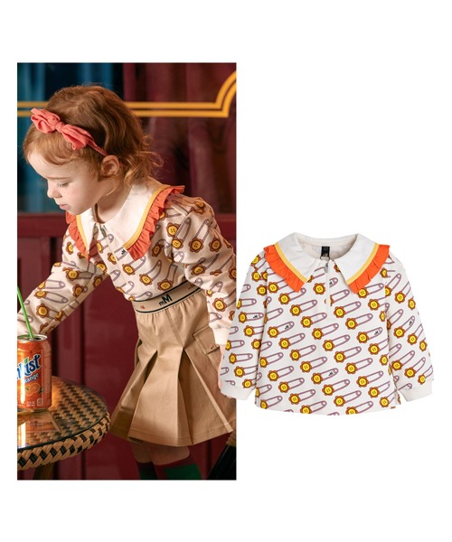 moimoln(モイモルン)の「フラワーピン柄ビッグカラートップス(Tシャツ/カットソー・キッズ・アイボリー・110cm/100cm/120cm/130cm/140cm)」の2枚目の写真