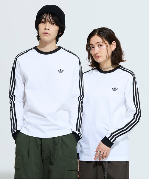 adidas（アディダス）の「スリーストライプス ロングスリーブ Tシャツ / ロンT / アディダスオリジナルス adidas Originals（Tシャツ/カットソー・メンズ・ホワイト・LARGE/MEDIUM/SMALL/X-LARGE/X-SMALL/XX-LARGE/XX-SMALL/3XL）」の3枚目の写真