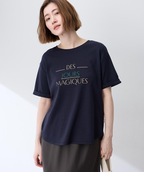 Petit Honfleur（プチオンフルール）の「ロゴプリントTシャツ【接触冷感・UVカット・オーガニックコットンブレンド】（Tシャツ/カットソー・レディース・オレンジ/モカ/ネイビー・M/L）」の3枚目の写真
