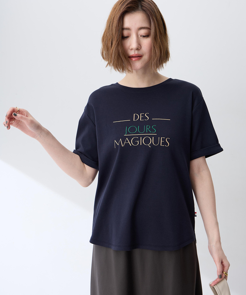 Petit Honfleur（プチオンフルール）の「ロゴプリントTシャツ【接触冷感・UVカット・オーガニックコットンブレンド】（Tシャツ/カットソー・レディース・オレンジ/モカ/ネイビー・M/L）」の7枚目の写真