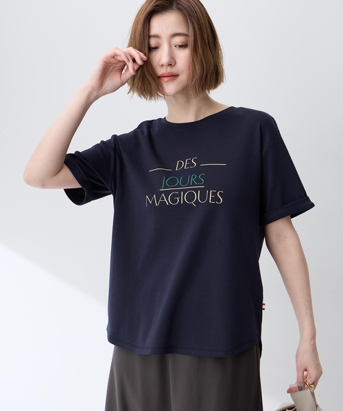 Petit Honfleur（プチオンフルール）の「ロゴプリントTシャツ【接触冷感・UVカット・オーガニックコットンブレンド】（Tシャツ/カットソー・レディース・オレンジ/モカ/ネイビー・M/L）」の8枚目の写真