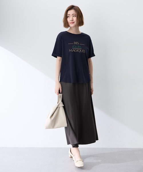 Petit Honfleur（プチオンフルール）の「ロゴプリントTシャツ【接触冷感・UVカット・オーガニックコットンブレンド】（Tシャツ/カットソー・レディース・オレンジ/モカ/ネイビー・M/L）」の12枚目の写真