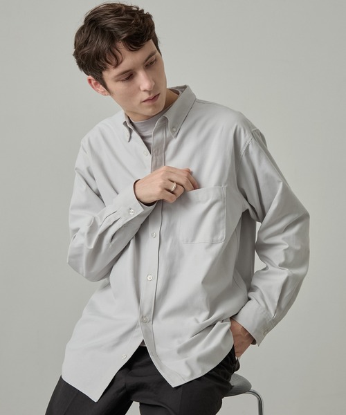 EASENCE（イーズエンス）の「【EASENCE】ロイヤルオックス リラックスフィット ボタンダウン長袖シャツ / UVカット・イージーケア（シャツ/ブラウス・メンズ・サックスブルー/ネイビー/オフホワイト/グレー/ネイビー系・XL/S/L/M）」の2枚目の写真