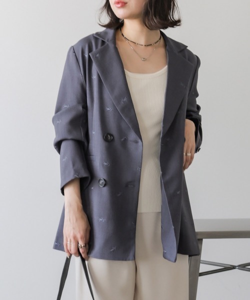 Bab(バブ)の「フラワー刺繍ダブルテーラードジャケット(テーラードジャケット・レディース・グレー/ベージュ/ブラウン・M)」の9枚目の写真