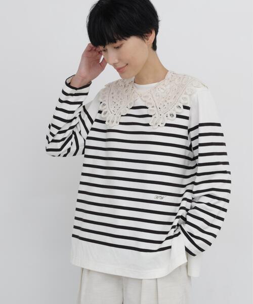 human woman(ヒューマンウーマン)の「◆パネルボーダー天竺バスクシャツ(Tシャツ/カットソー・レディース・ブラック系その他3/ブルー系その他3・MEDIUM)」の4枚目の写真