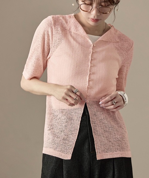 Fashion Letter(ファッションレター)の「カットレース ハーフスリーブ シアーカーディガン(カーディガン/ボレロ・レディース・ブラック/ピンク/ライトブルー/ホワイト・M)」の1枚目の写真
