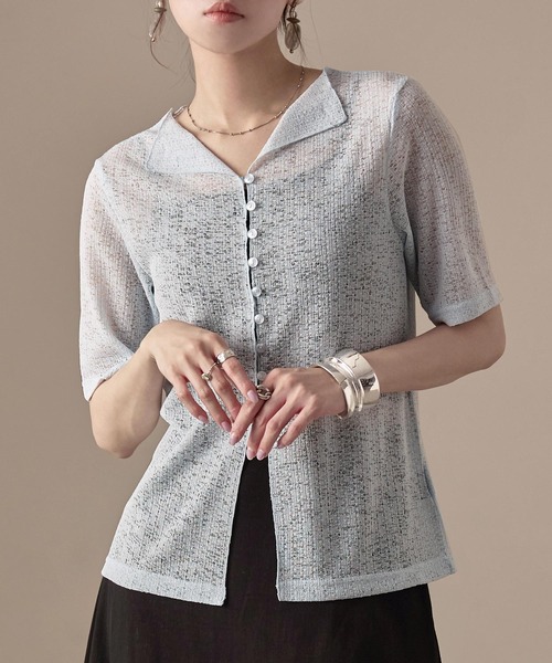 Fashion Letter(ファッションレター)の「カットレース ハーフスリーブ シアーカーディガン(カーディガン/ボレロ・レディース・ブラック/ピンク/ライトブルー/ホワイト・M)」の4枚目の写真