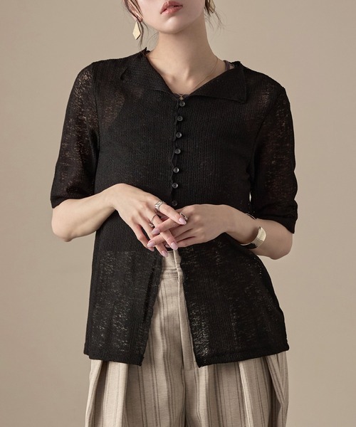 Fashion Letter(ファッションレター)の「カットレース ハーフスリーブ シアーカーディガン(カーディガン/ボレロ・レディース・ブラック/ピンク/ライトブルー/ホワイト・M)」の3枚目の写真