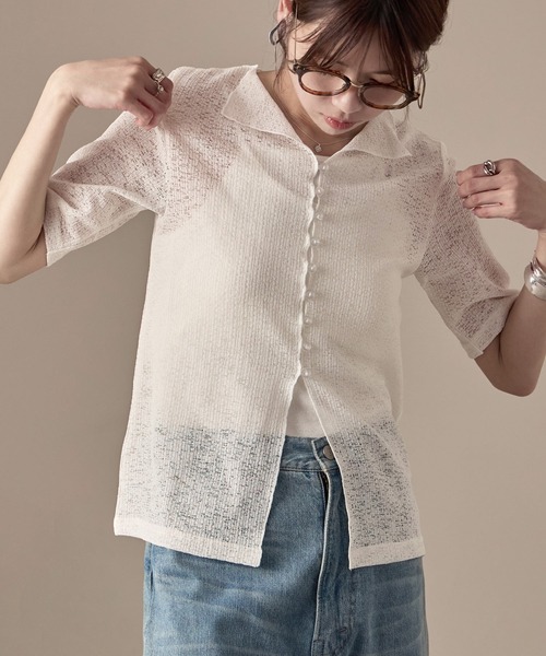 Fashion Letter(ファッションレター)の「カットレース ハーフスリーブ シアーカーディガン(カーディガン/ボレロ・レディース・ブラック/ピンク/ライトブルー/ホワイト・M)」の5枚目の写真