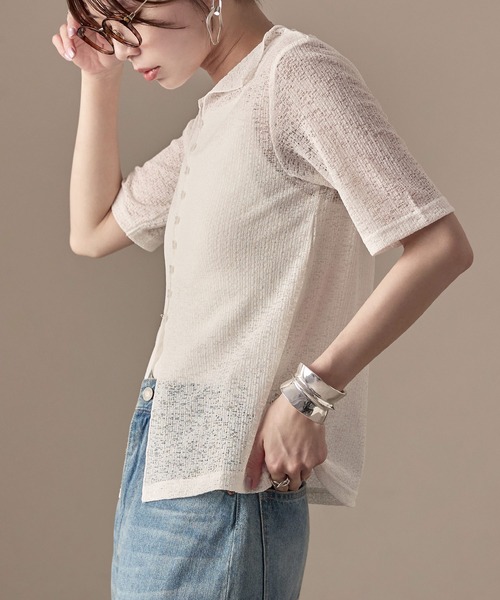 Fashion Letter(ファッションレター)の「カットレース ハーフスリーブ シアーカーディガン(カーディガン/ボレロ・レディース・ブラック/ピンク/ライトブルー/ホワイト・M)」の8枚目の写真