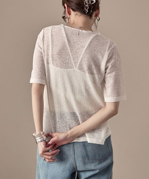 Fashion Letter(ファッションレター)の「カットレース ハーフスリーブ シアーカーディガン(カーディガン/ボレロ・レディース・ブラック/ピンク/ライトブルー/ホワイト・M)」の9枚目の写真