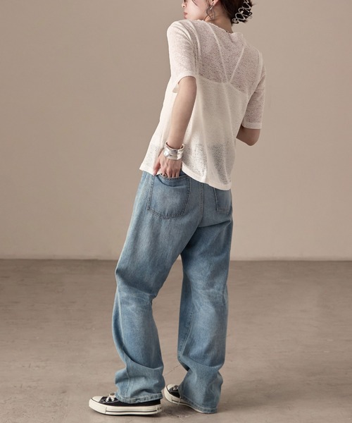 Fashion Letter(ファッションレター)の「カットレース ハーフスリーブ シアーカーディガン(カーディガン/ボレロ・レディース・ブラック/ピンク/ライトブルー/ホワイト・M)」の10枚目の写真