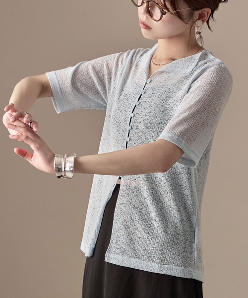 Fashion Letter(ファッションレター)の「カットレース ハーフスリーブ シアーカーディガン(カーディガン/ボレロ・レディース・ブラック/ピンク/ライトブルー/ホワイト・M)」の21枚目の写真