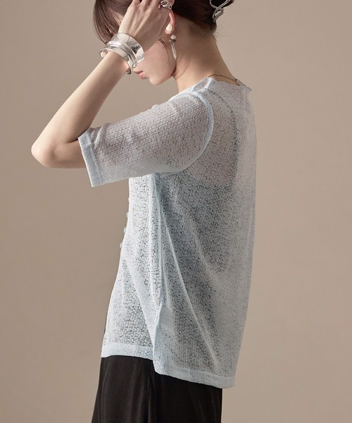 Fashion Letter(ファッションレター)の「カットレース ハーフスリーブ シアーカーディガン(カーディガン/ボレロ・レディース・ブラック/ピンク/ライトブルー/ホワイト・M)」の22枚目の写真