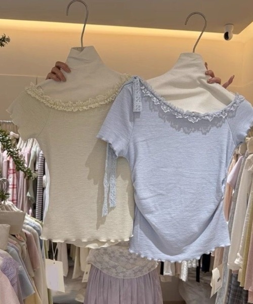 L LABEL(エルラベル)の「レースリボン付きTシャツ(Tシャツ/カットソー・レディース・ブルー/ホワイト/ピンク・FREE)」の10枚目の写真