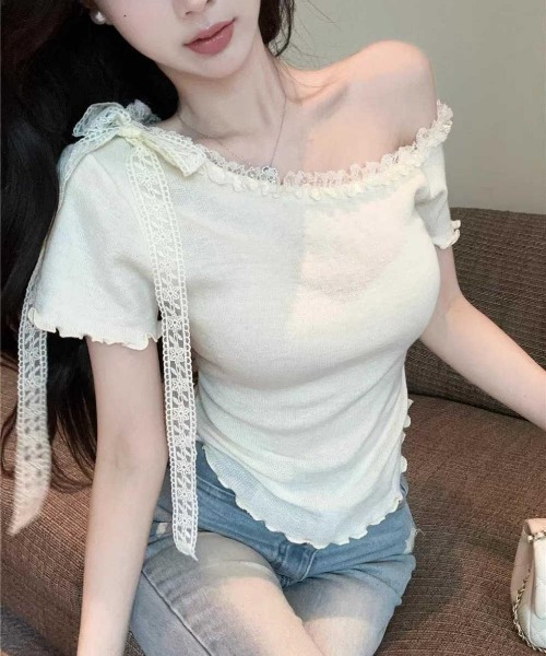 L LABEL(エルラベル)の「レースリボン付きTシャツ(Tシャツ/カットソー・レディース・ブルー/ホワイト/ピンク・FREE)」の19枚目の写真