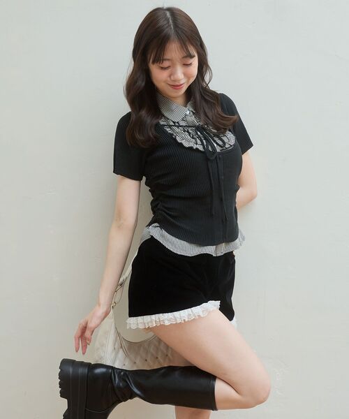 MAJESTIC LEGON（マジェスティックレゴン）の「フリルノースリシャツセット半袖ニット（ニット/セーター・レディース・ホワイト系その他2/ブラック系その他・MEDIUM）」の17枚目の写真