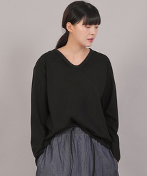 オーバーサイズ16sコットンVネック長袖TシャツCOL-8A19ブラック
