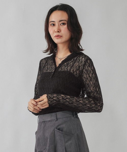 GLOBAL WORK（グローバルワーク）の「ストレッチ総レースフーディー/1054133（Tシャツ/カットソー・レディース・ホワイト/ブラック・LARGE/MEDIUM）」の10枚目の写真