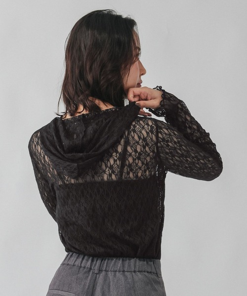 GLOBAL WORK（グローバルワーク）の「ストレッチ総レースフーディー/1054133（Tシャツ/カットソー・レディース・ホワイト/ブラック・LARGE/MEDIUM）」の11枚目の写真