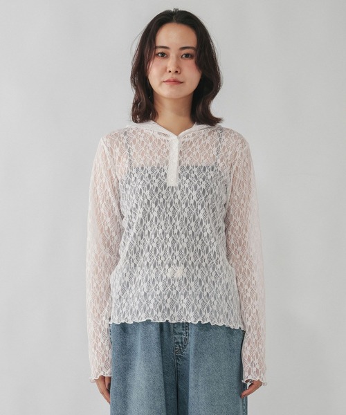 GLOBAL WORK（グローバルワーク）の「ストレッチ総レースフーディー/1054133（Tシャツ/カットソー・レディース・ホワイト/ブラック・LARGE/MEDIUM）」の12枚目の写真